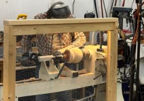 Richard at the lathe forming the initial sphere